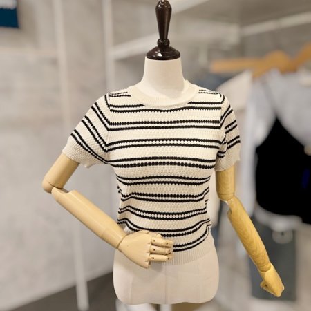 스트라이프 반팔 니트