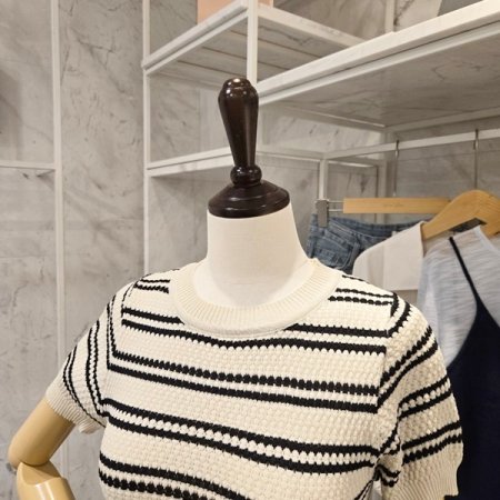 스트라이프 반팔 니트
