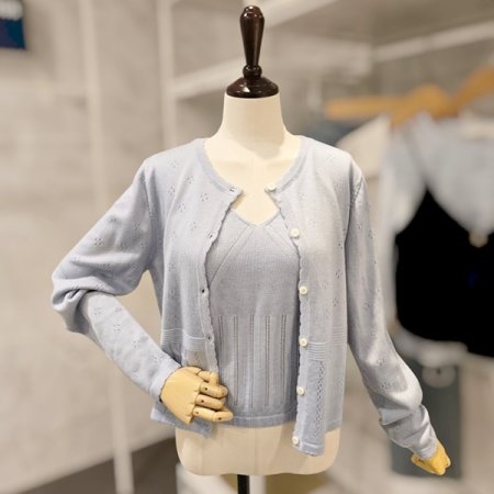 펀칭 탑 가디건 세트