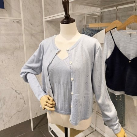 펀칭 탑 가디건 세트