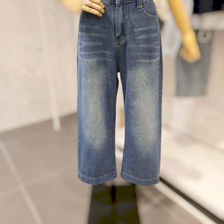 워싱 와이드 데님 팬츠