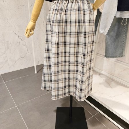 체크 벨트 스커트