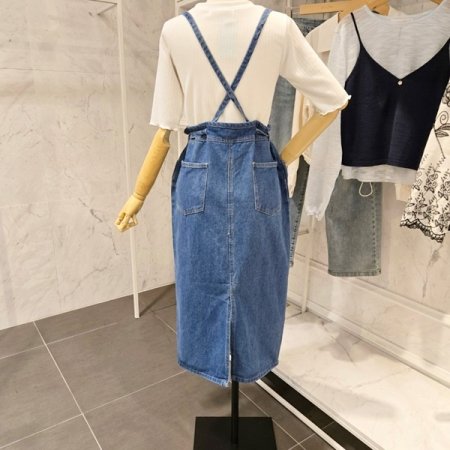 트임 멜빵 데님 원피스