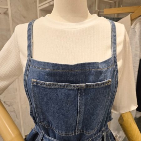 트임 멜빵 데님 원피스