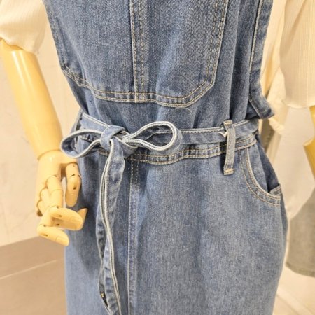 트임 멜빵 데님 원피스