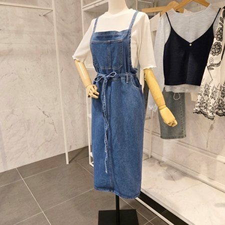 트임 멜빵 데님 원피스