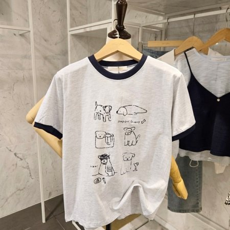 강아지 배색 티셔츠