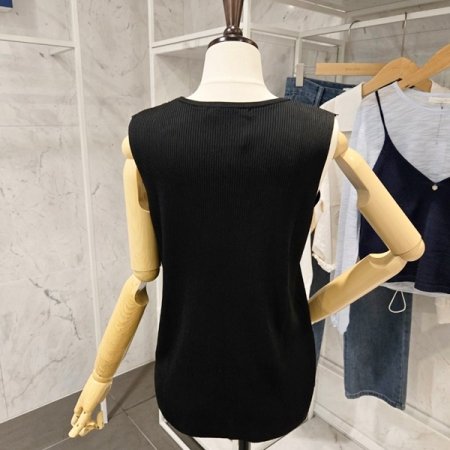 청 배색 골지 민소매니트