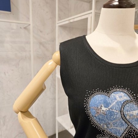 청 배색 골지 민소매니트