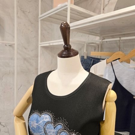 청 배색 골지 민소매니트