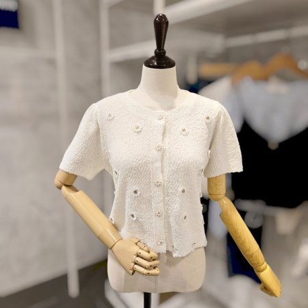 데이지 꽃 퍼프 가디건