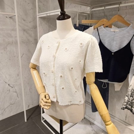 데이지 꽃 퍼프 가디건