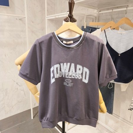 밑단 배색 레터링 티셔츠