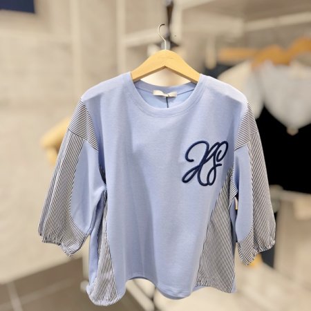 자수 배색 스트링 티셔츠