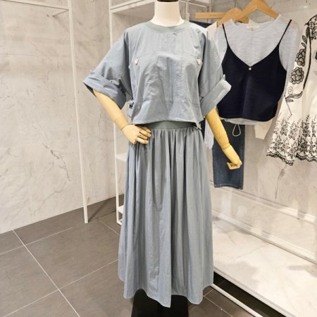 포켓 스트링 상의 스커트 세트