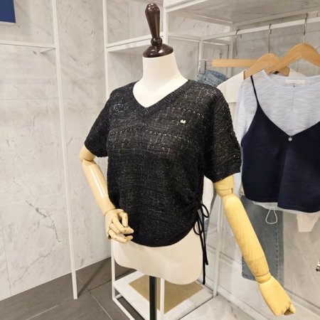 양 셔링 브이넥 니트