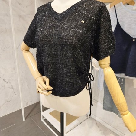 양 셔링 브이넥 니트