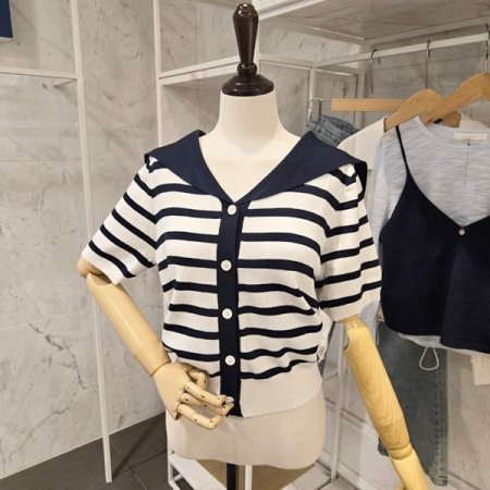 세일러 줄무늬 니트가디건