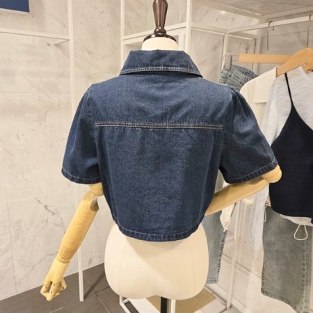 버튼 숏 데님 자켓