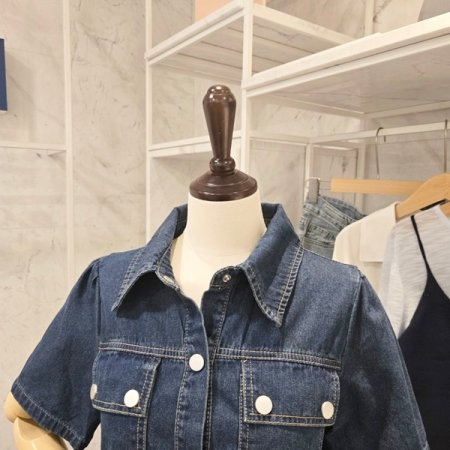 버튼 숏 데님 자켓