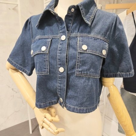 버튼 숏 데님 자켓