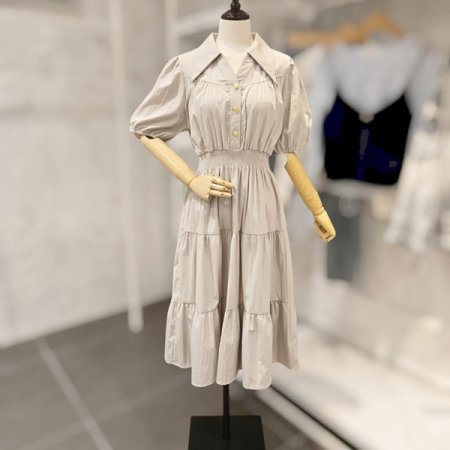 허리 밴딩 카라 원피스