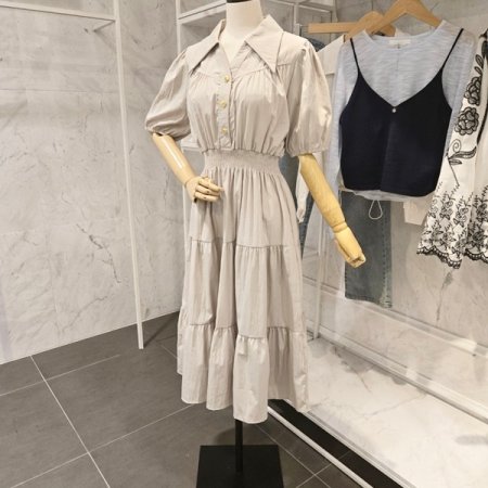 허리 밴딩 카라 원피스