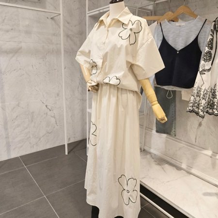 플라워 셔츠 스커트 세트