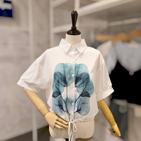 스트링 숏 카라 블라우스