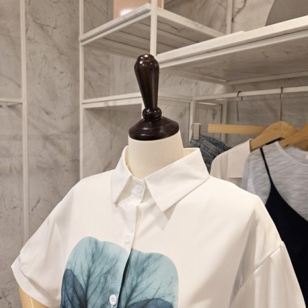 스트링 숏 카라 블라우스