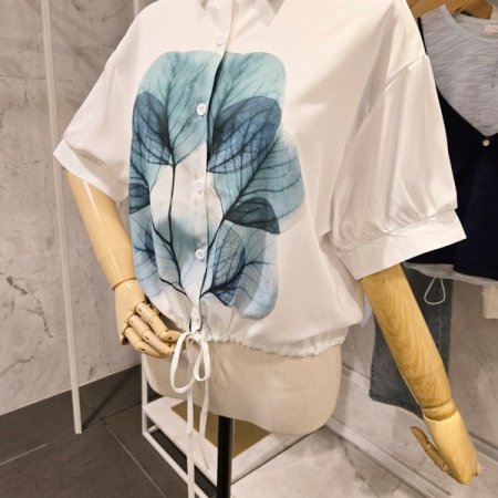 스트링 숏 카라 블라우스