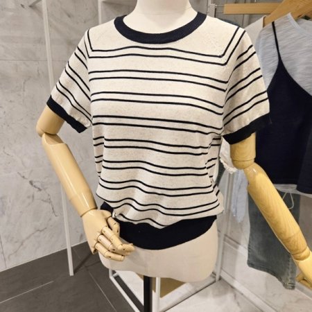 줄무늬 반팔 니트