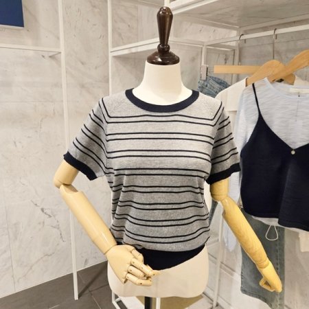 줄무늬 반팔 니트