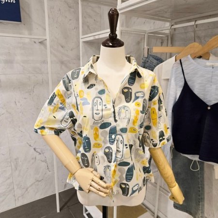 얼굴 프린트 셔츠