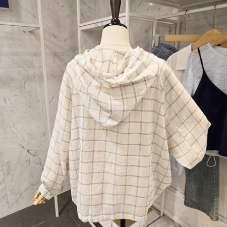 체크 후드 루즈핏 셔츠