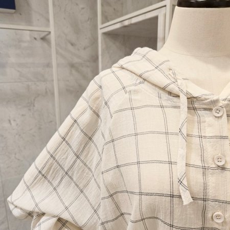 체크 후드 루즈핏 셔츠