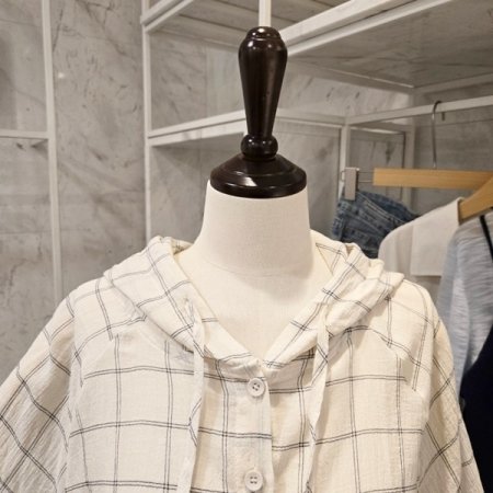 체크 후드 루즈핏 셔츠