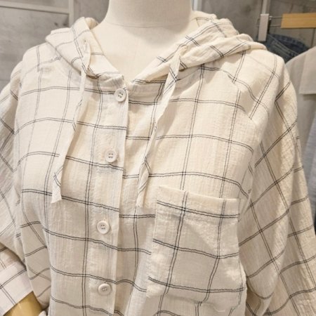 체크 후드 루즈핏 셔츠