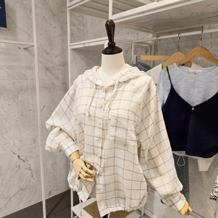 체크 후드 루즈핏 셔츠