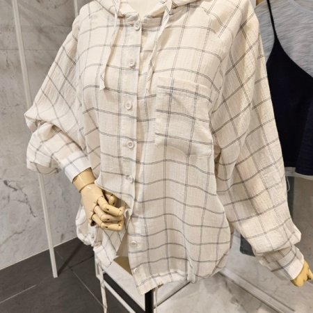 체크 후드 루즈핏 셔츠