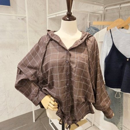 체크 후드 루즈핏 셔츠