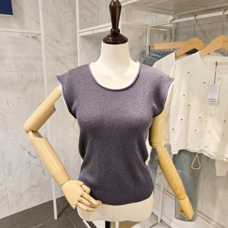 캡소매 골지 니트