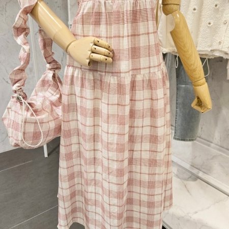 체크 원피스 가방 세트