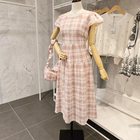 체크 원피스 가방 세트