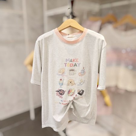 배색 프린트 반팔 티셔츠