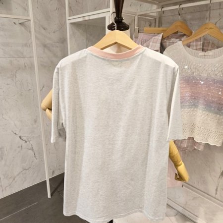 배색 프린트 반팔 티셔츠