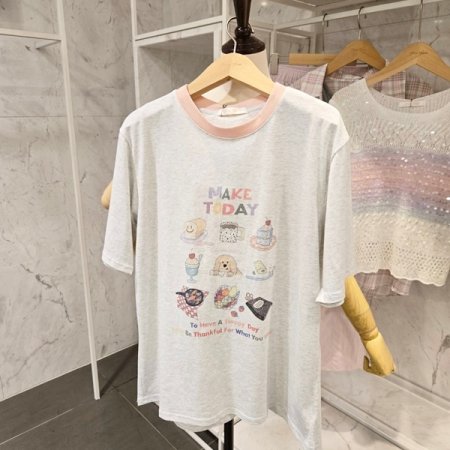 배색 프린트 반팔 티셔츠