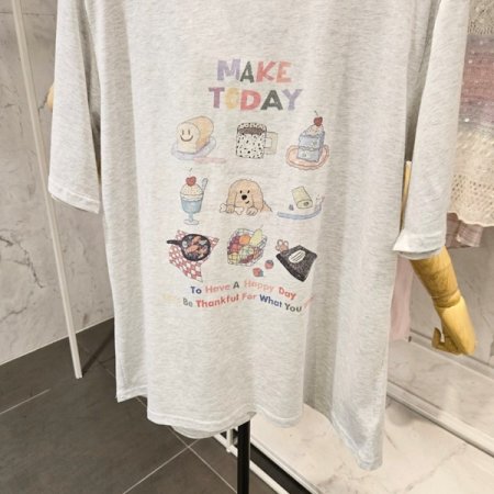 배색 프린트 반팔 티셔츠