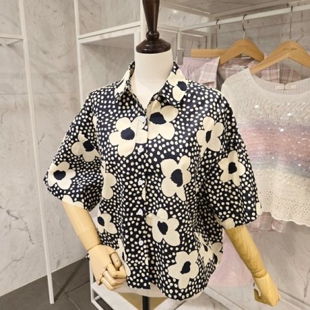 꽃 프린트 카라 셔츠