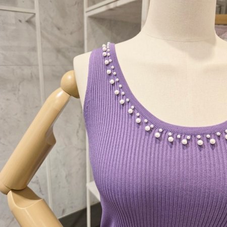 장식 민소매 골지 니트